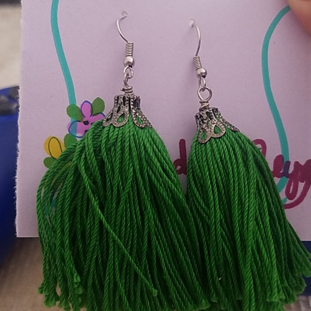 Green Tassel Earrings